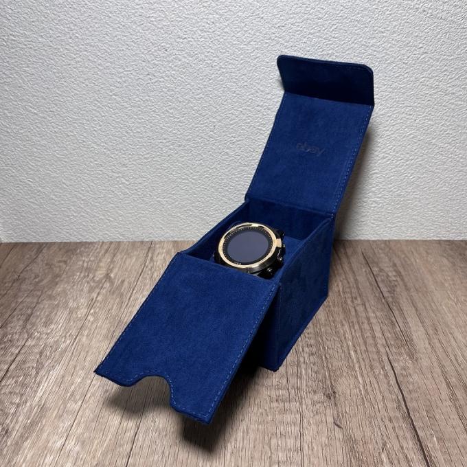 Spezielles blaues Großhandelsveloursleder-Verpackenkasten für Uhr-Uhr-Satz-Bügel