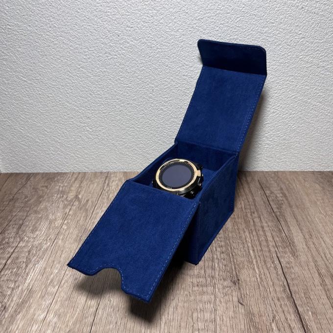 Spezielles blaues Großhandelsveloursleder-Verpackenkasten für Uhr-Uhr-Satz-Bügel