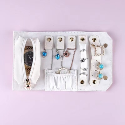 PU Ring Earring Travel Jewelry Organizer rollen oben Halsketten-Organisator For Women