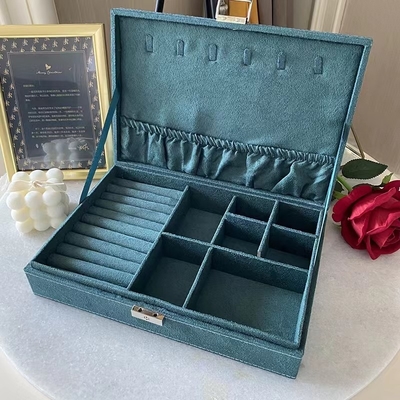 Blaues Veloursleder-fertigte Luxusreise-Schmuck-Kasten Morandi Größen-Reise-Schmuck-Organisator besonders an