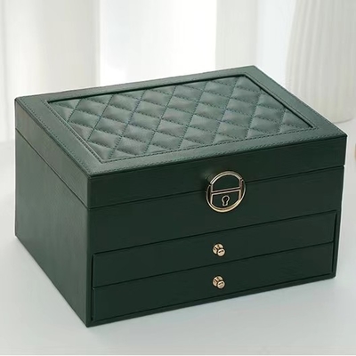 Grüne PU-Quadrat-Schmuck-Luxuskästen mit zwei Fächern für Schmuck-Satz-Geschenk