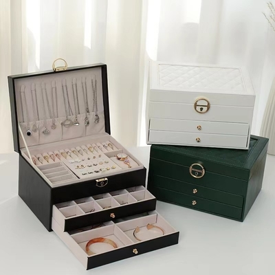 Grüne PU-Quadrat-Schmuck-Luxuskästen mit zwei Fächern für Schmuck-Satz-Geschenk