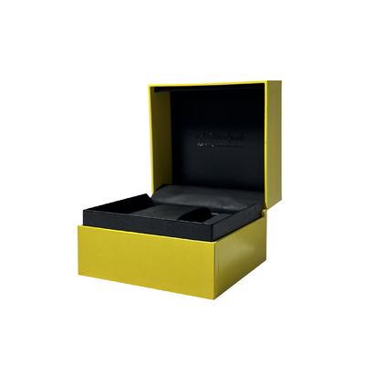 Gelbe schwarze einzelne Uhr-Kasten-kundenspezifische Luxusuhr-Verpackenkasten mit Ordnung