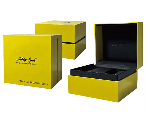 Gelbe schwarze einzelne Uhr-Kasten-kundenspezifische Luxusuhr-Verpackenkasten mit Ordnung