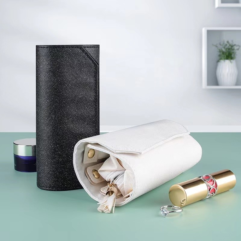 PU Ring Earring Travel Jewelry Organizer rollen oben Halsketten-Organisator For Women