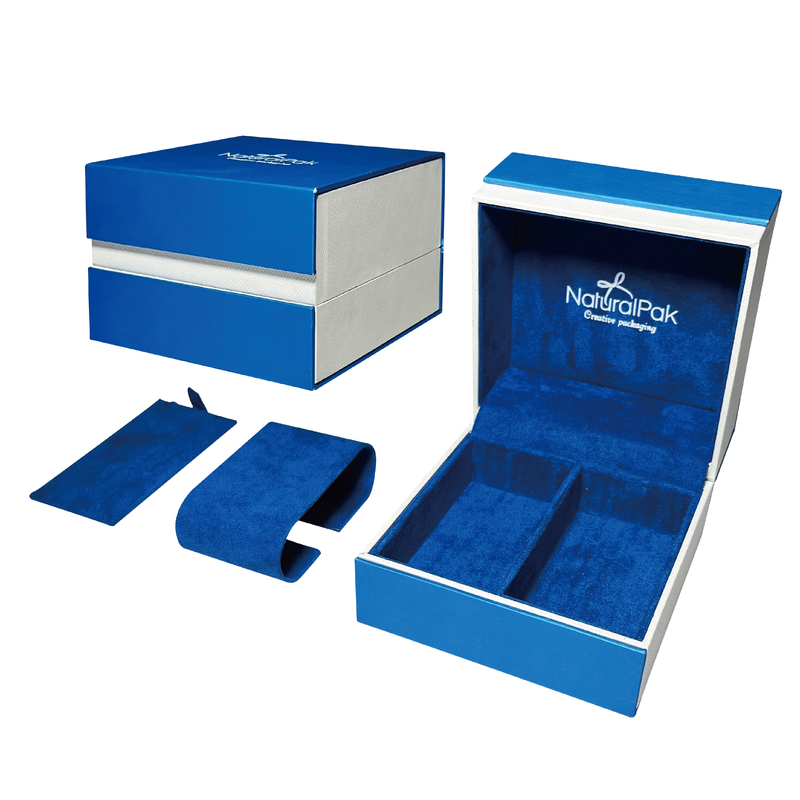 Verpackenkasten-Schmuckkästchen Sapphire Blue Plastic Luxury Watchs für Halsketten und Ohrringe